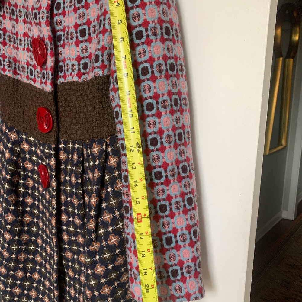 An Ren Red Collar Mixed-Pattern Pea Coat - Picture 15 of 16